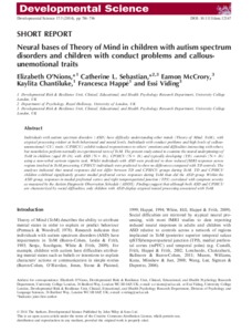 Neural bases of Theory of Mind in children with autism spectrum ...